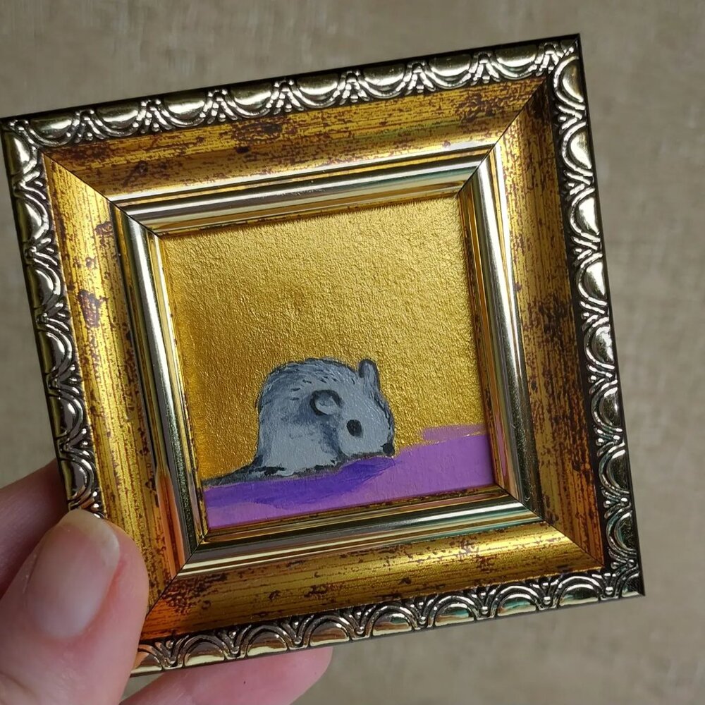 Lot of 3 Framed Original Mini Black Cat Oil Paintings - Picture 5 of 8